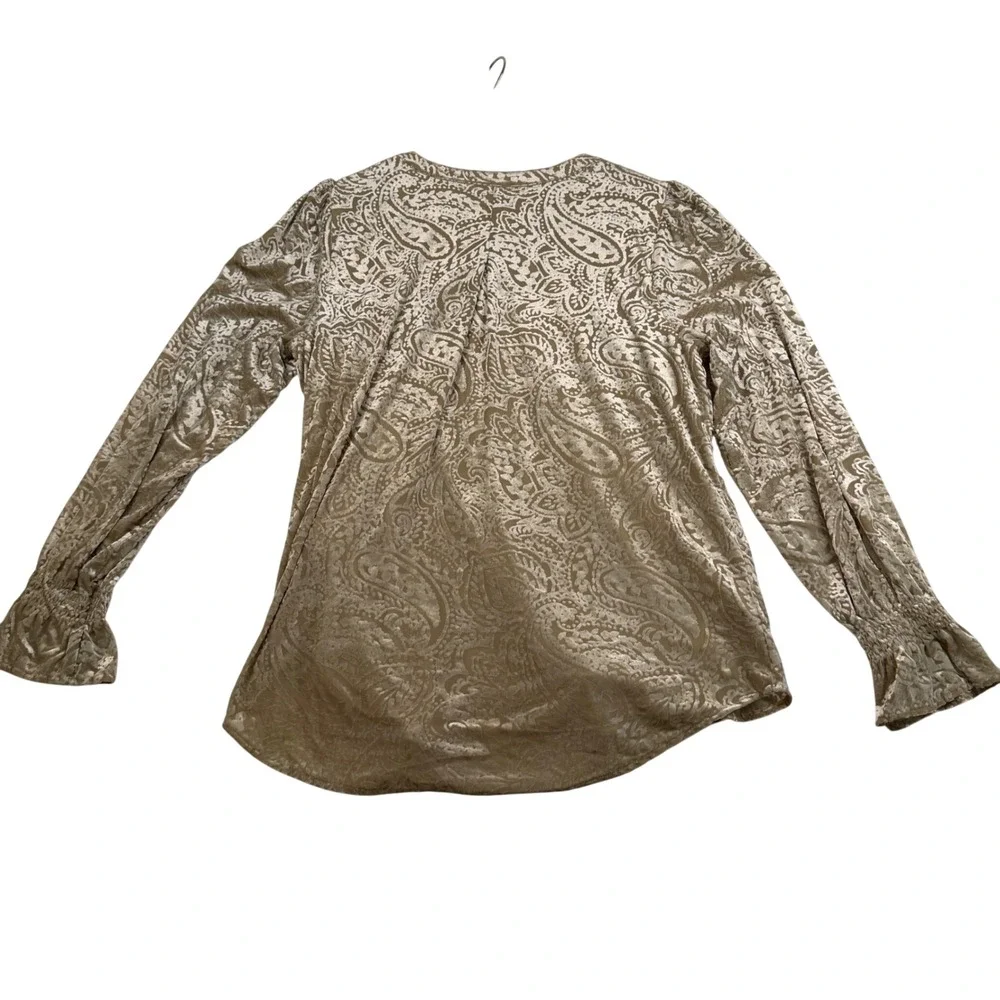 Isaac Mizrahi Live Womens Champagne Gold Paisley Burnout Velvet Blouse Size 14 - Picture 2 of 8